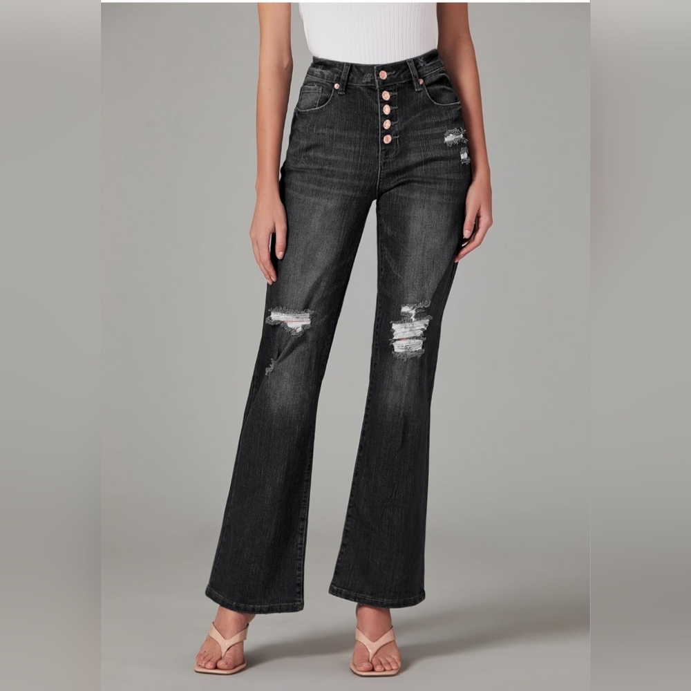Women's Soft Black Distressed Jeans
